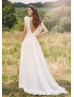 Tiered Flutter Sleeve Ivory Tulle V Back Wedding Dress
